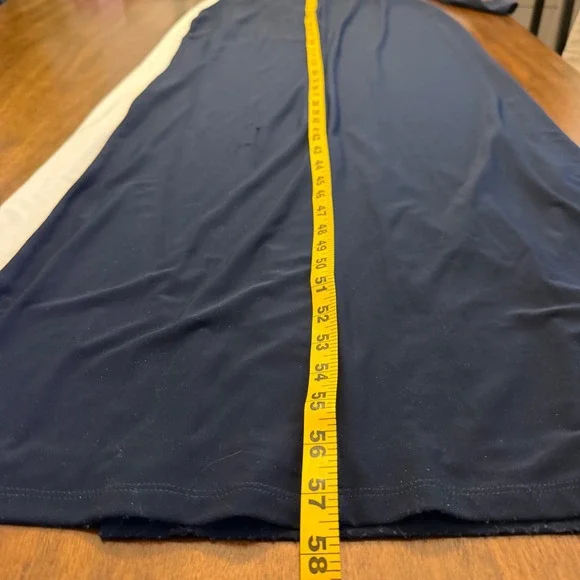 Lauren Ralph Lauren Dark Navy Cream Colorblock Maxi Gown 8 Long Sleeve Elegant - Picture 7 of 12